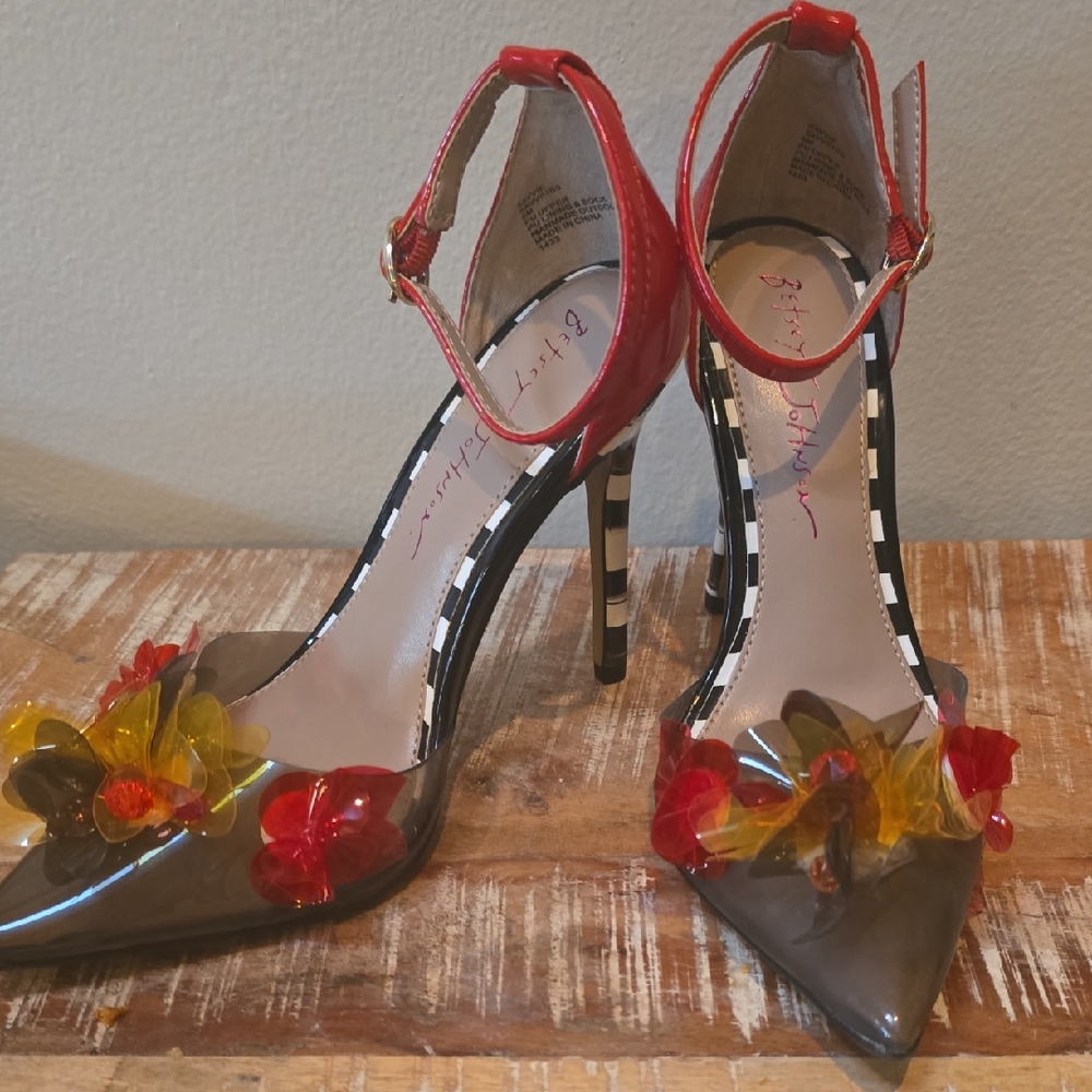 Betsey Johnson Red and Yellow Floral Heels